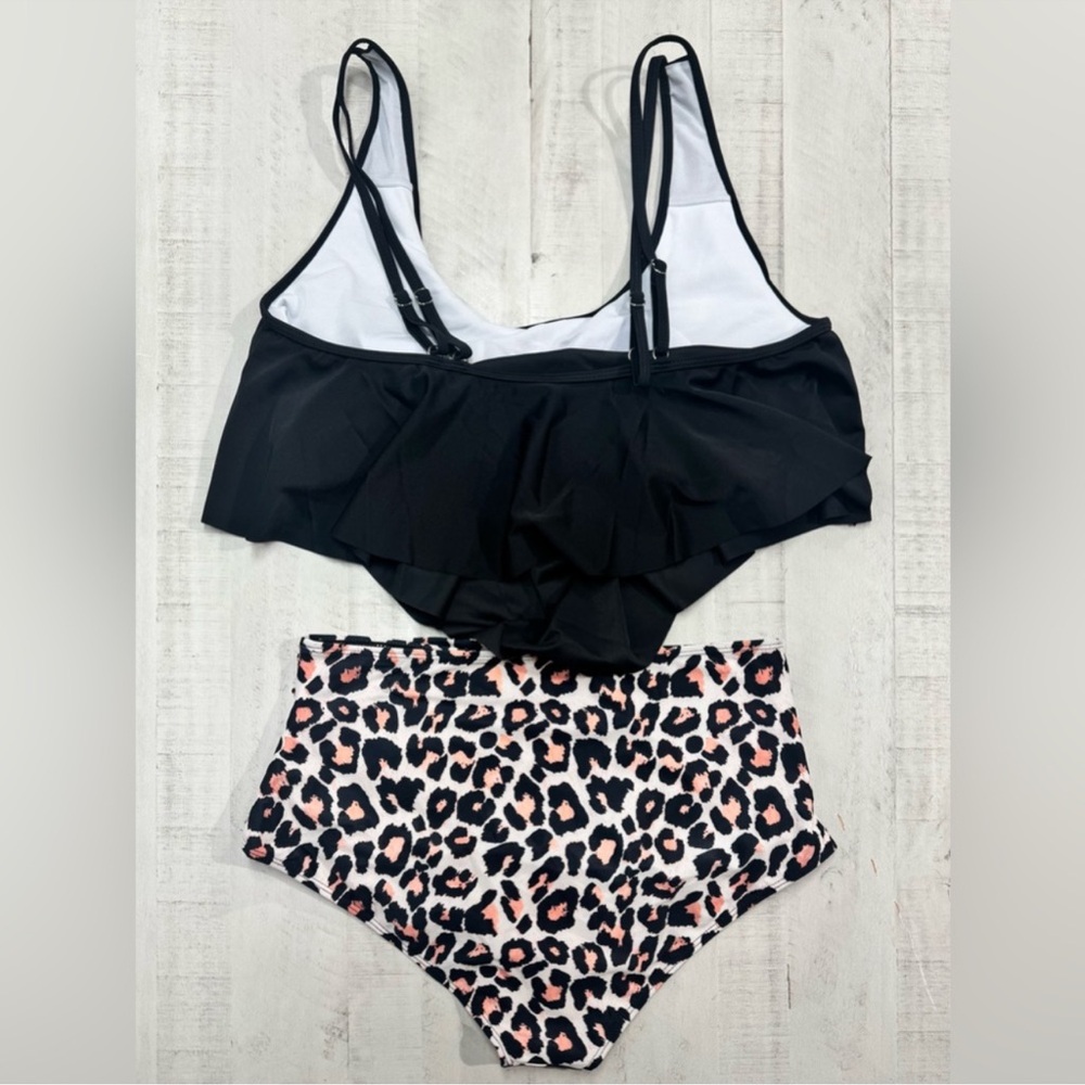 Two Piece Bathing Suit Ruffled Flounce Top with high waisted bikini bottoms - Picture 5 of 11